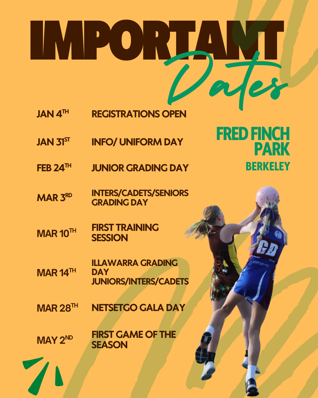 2026 Important Dates – Berkeley Netball Club